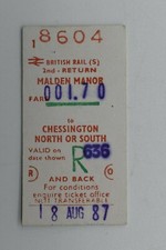British Railway Ticket 8604 Malden Manor to Chessington North or South 2nd class