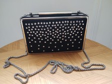 LK Bennett Nina black suede silver stars box clutch bag chain party ASO Kate