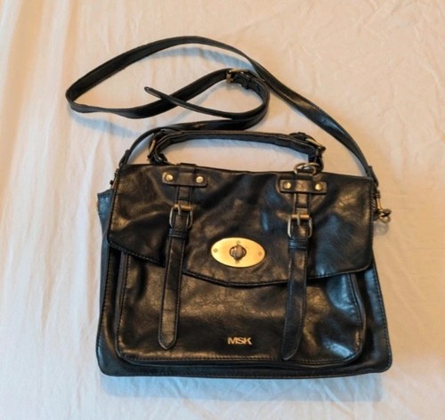 Msk black leather look satchel - leather-look,
