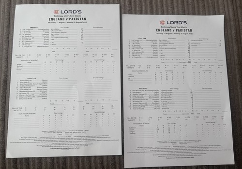 Scorecards cricket men - scorecards, 2nd