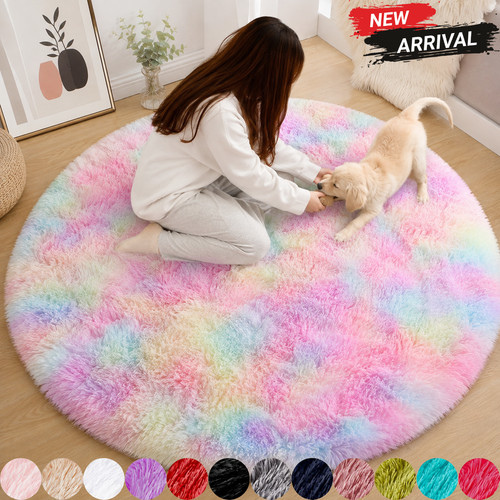 Round fluffy rugs large shaggy - rugs,