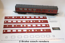 LMS Coronation Scot Brake coach Render Kit 2 x Coaches Vinyl for Maroon Hornby