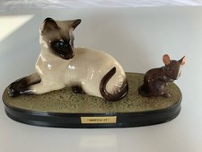 Beswick - Siamese Cat in Laying Position with Mouse on a Ceramic Plynth with...