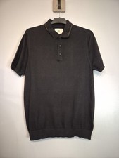 Folk Knitted Polo Shirt Button Size 5 Large Black Pullover