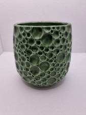 GREEN Round BUBBLY Patterned POT | Stunning Ceramic Planter | Cracked Gloss