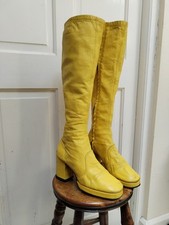Original Vintage 1960s 70s Yellow Leather Platform Boots Size 5 Approx