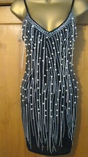 D&M Black Pearl/Diamante Tassel Mini DressSize M (10-12) NEW