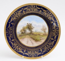 Wedgwood China Antique Hand Painted Dessert/Cabinet Plate Countryside Tree Lane