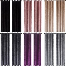 Crushed Velvet Curtains Eyelet Ring Top Ready Made Lined Curtain Pair Panels