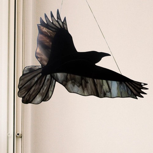 Raven glass window hanging - raven,