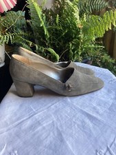 Ladies True Vintage Shoes 1940s Green Suede Italy Leather Size 39.5 Court Pump