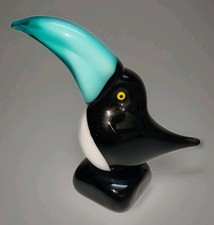 Vintage Murano Glass Toucan Bird Figurine Blue White 4.5"