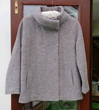 Paul Costelloe Grey 100% Boiled Wool Jacket Size S UK10 Side Pockets Roll Neck
