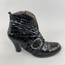 Miss Alisse Black Patent Leather Ankle Zip Up Granny Heeled Bootie Boots 38 UK5