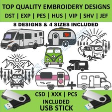 Motorhome PES DST JEF embroidery designs USB caravan campervan motor home tent