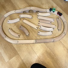 Wooden Train Track And Bridge Set IKEA with 2 trains 24 track pieces