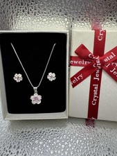 Cherry Blossom Silvery Set Necklace and Stud Earrings In Gift Box
