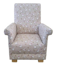 Childs Chair Kids Beige Woodland Bunnies Fabric Bunny Rabbits Armchair Small New