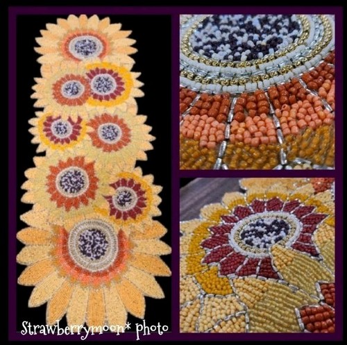 Shabby chic beaded sunflower - shabby,