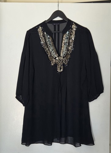 Black beaded kaftan tunic - black,