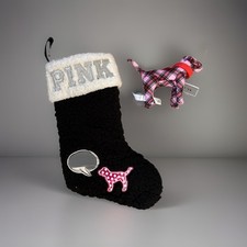 Victorias Secret PINK Sherpa Stocking & Pink stuffed Dog NEW