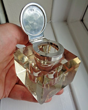 HEAVY EDWARDIAN 1908 SOLID / STERLING SILVER MOUNTED INKWELL / PAPERWEIGHT