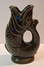 Vintage Dartmouth Pottery Devon Green Gluggle Jug Fish Pitcher Vase
