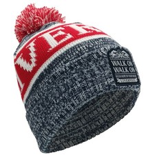 Liverpool Style Bobble Hat Navy, Red White Marl | Adult Size | Woven Patch