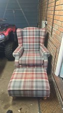 Next Red Check Arm Chair with Footstool and Cushion