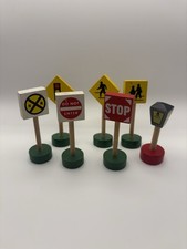 Wooden Train Track Road Signs Set of 7 Traffic Accessories Brio Compatible
