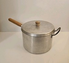 Vintage Large Aluminium Saucepan With Wooden Handel And Lid