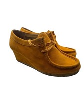 Clarks Originals Yarra Bee Orange Apricot Suede Womens Wedge Boots UK 5