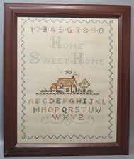 Home Sweet Home Cross Stitch Artwork Framed Vintage Cottage Cottage Core Rustic