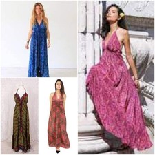 20 PC Lot Indian Silk maxi long Hippie Dress Festivel Colthing Summer Dress Boho