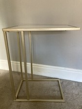 End Side Lamp Table Gold Metal Faux Marble top art deco style 61H 30W 48D