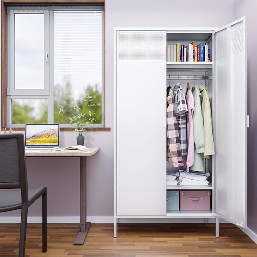 White metal wardrobe closet - white,
