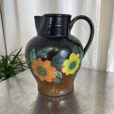 Vintage Pitcher Jug Pottery Hand Painted  Floral Farmhouse Country Style 28cm