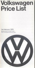 VW UK Price List 1974 Beetle 412LS K70 Passat Commercials Microbus Motor Caravan
