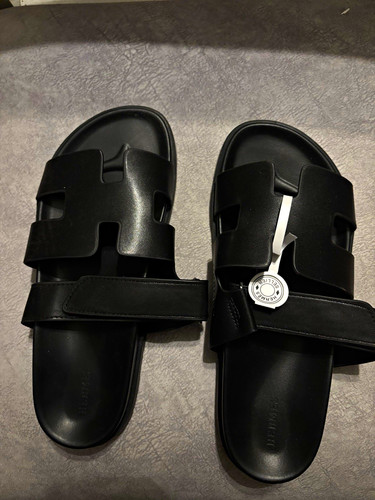 Black leather slider sandals - slider,