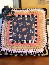  New Hand Made Crochet 16” Cushion vintage rag doll design with ribbon trim