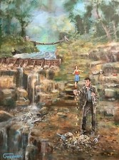 SUPERB LEON GOODMAN ORIGINAL "Lenny Wire Gypsy diamond" caravan vardo PAINTING