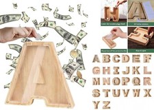 26 Letter A-Z Wooden Piggy Bank Transparent Money Box for Kids Xmas Gift Decor