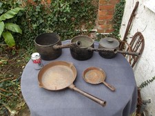 Gypsy Pots 8,6,3 Pint &Frying Pans Cast Iron Long Handles inc J&J Siddon & Clark