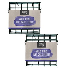 2 x Wild Bird Suet Block Cake Holder Green Outdoor Robust Hanging Garden Feeders