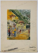 Etching Etching Watercolor Engravings BEAUTIFUL SZIKLAY View of CAPRI 1954 Notes