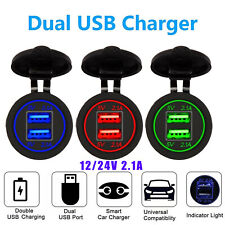 Car Cigarette Lighter Socket Dual 2.1A USB Port Charger Power Outlet LED Light