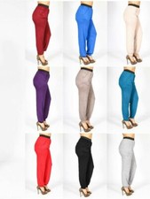 Womens Harem Elasticated Plain Baggy Ali Baba Pants Ladies Trousers (Pockets)