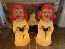 CL6 2x Vintage 60s Combex Singing Choir Angel Christmas Blow Molds Working! RARE