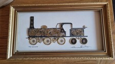 Framed Signed Tank Locomotice Train Made of Watch Parts Picture Steampunk Art