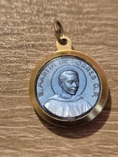 Vintage S. Martin de Porres  O.P. Religious Relic Italy Gold Tone Pendant